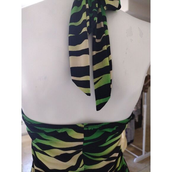 Fresh of LA Mini Dress Woman Medium Green Animal Print Studded Halter Neck - Picture 4 of 8